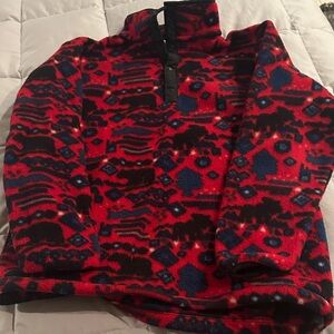 L.L. Bean Vibrant Red and Blue Cowl Sweater